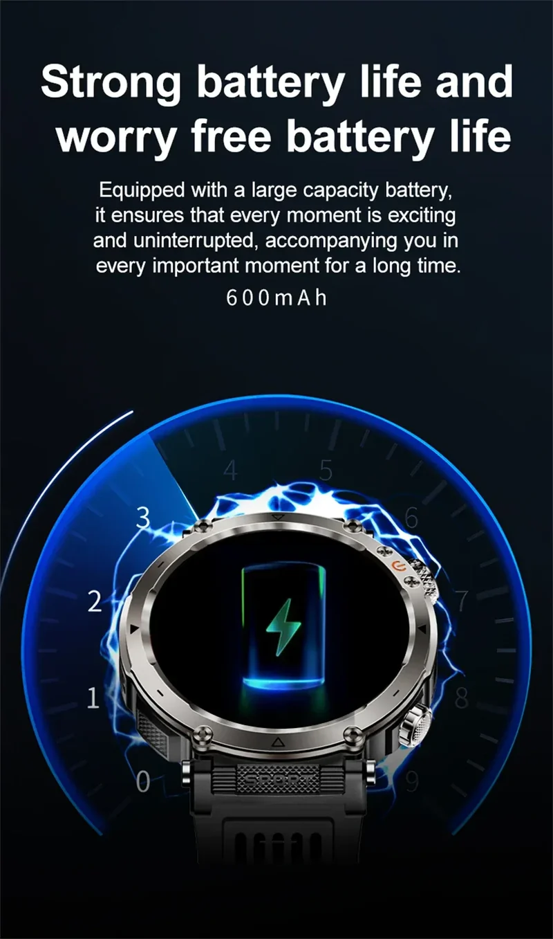 2026 New Outdoor Sports Smartwatch Men Compass 600mAh LED Flashlight Bluetooth Call 3ATM Waterproof Smartwatch For Android iOS
