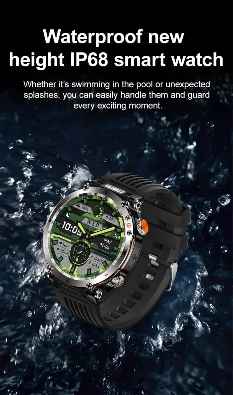 2026 New Outdoor Sports Smartwatch Men Compass 600mAh LED Flashlight Bluetooth Call 3ATM Waterproof Smartwatch For Android iOS