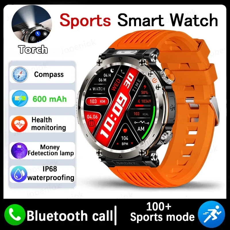 2026 New Outdoor Sports Smartwatch Men Compass 600mAh LED Flashlight Bluetooth Call 3ATM Waterproof Smartwatch For Android iOS