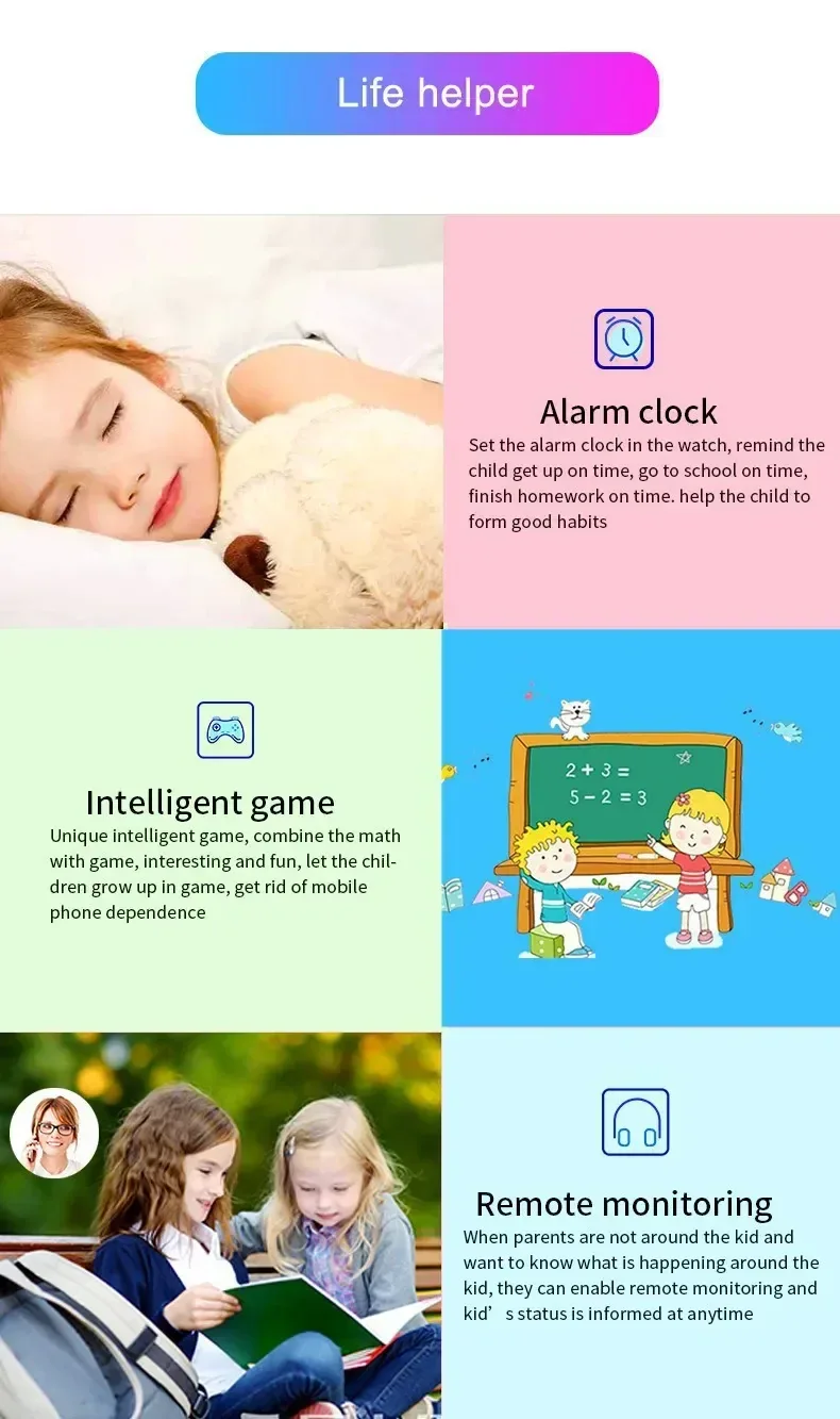Q19B Children Kids Smart Watch SOS Phone Call Location Tracker Anti-Lost Camera Touch Screen Waterproof Student Wristwatch