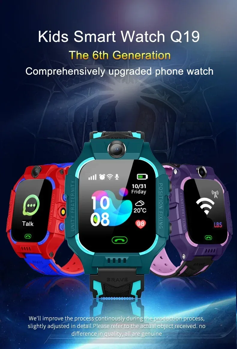 Q19B Children Kids Smart Watch SOS Phone Call Location Tracker Anti-Lost Camera Touch Screen Waterproof Student Wristwatch