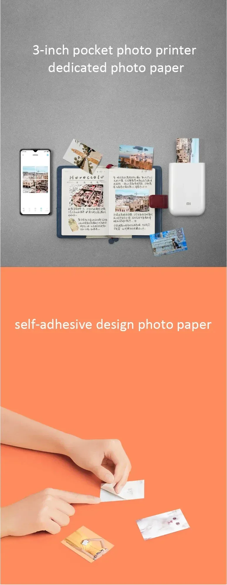 Original Xiaomi 3-inch ZINK Pocket Paper Self-adhesive Photo Print Sheets For Xiaomi Mini Pocket Photo Printer/Pocket Printer 1S