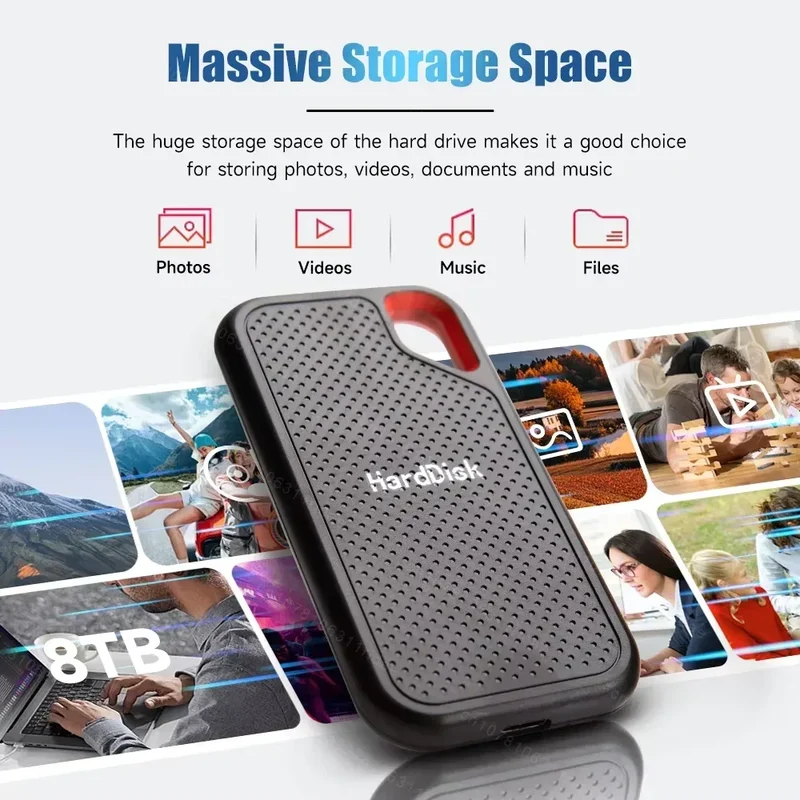 Portable SSD 1TB External Hard Drive Fast Transfer Solid State Drive Large Capacity Waterproof Hard Disk Storage for Laptops/PC