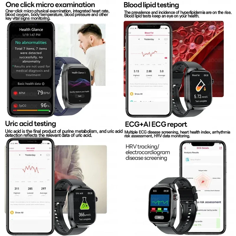 2026 New Professional-Grade Smart Watch Men ECG+PPG Uric Acid Body Fat Health Analysis IP68 Waterproof AMOLED Smartwatch Women