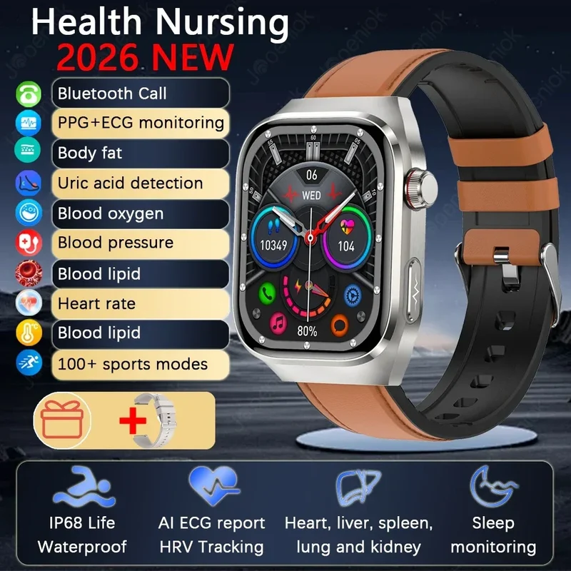 2026 New Professional-Grade Smart Watch Men ECG+PPG Uric Acid Body Fat Health Analysis IP68 Waterproof AMOLED Smartwatch Women