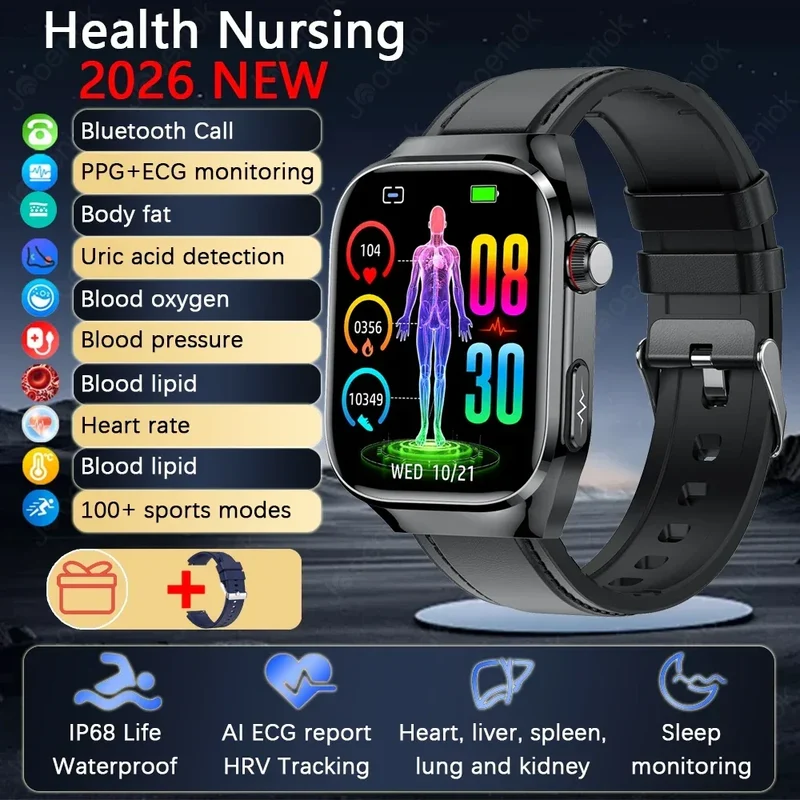 2026 New Professional-Grade Smart Watch Men ECG+PPG Uric Acid Body Fat Health Analysis IP68 Waterproof AMOLED Smartwatch Women