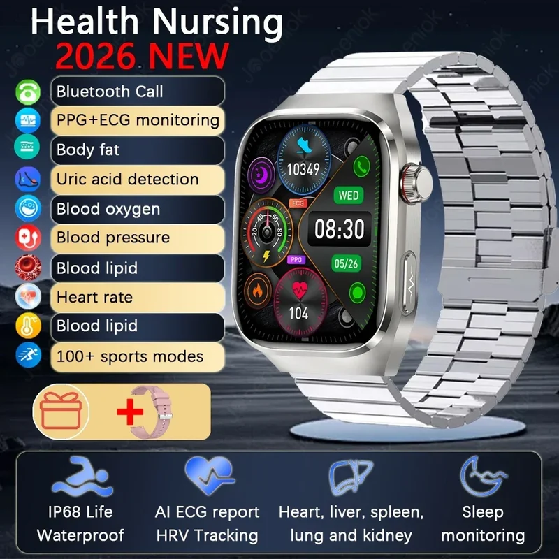 2026 New Professional-Grade Smart Watch Men ECG+PPG Uric Acid Body Fat Health Analysis IP68 Waterproof AMOLED Smartwatch Women