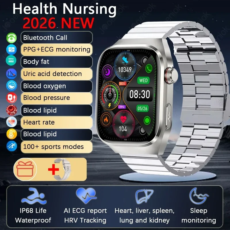 2026 New Professional-Grade Smart Watch Men ECG+PPG Uric Acid Body Fat Health Analysis IP68 Waterproof AMOLED Smartwatch Women