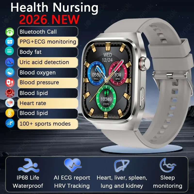 2026 New Professional-Grade Smart Watch Men ECG+PPG Uric Acid Body Fat Health Analysis IP68 Waterproof AMOLED Smartwatch Women