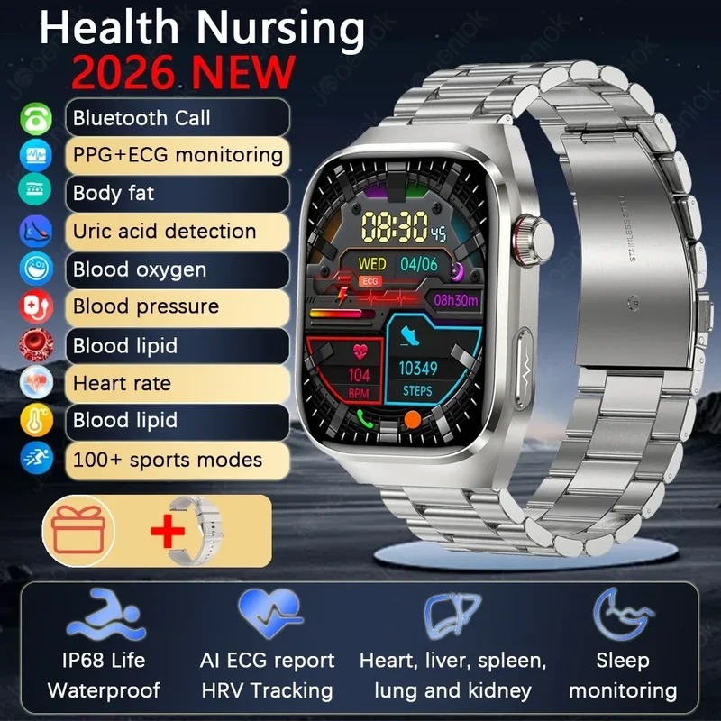 2026 New Professional-Grade Smart Watch Men ECG+PPG Uric Acid Body Fat Health Analysis IP68 Waterproof AMOLED Smartwatch Women