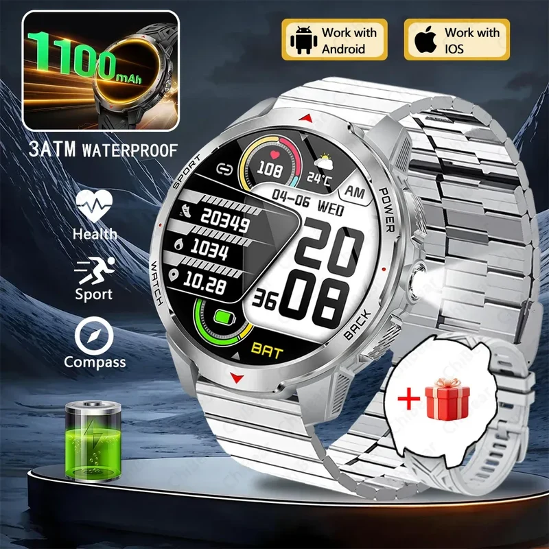 New T-Rex3 Pro 1100mAh Battery Smart Watch Men Compass 5ATM Waterproof Bluetooth Call Heart Rate Sports Run tracker Smartwatch