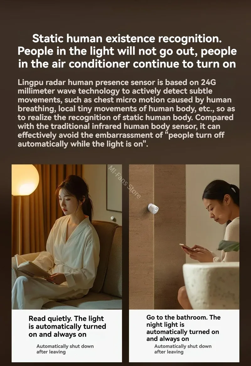 Linptech Smart Human Body Presence Sensor ES3 6M 180° Induction Infrared Pyroelectric Sensor Static Recognition For Xiaomi APP