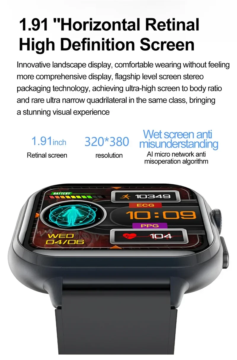 2025New Medical Grade ECG+PPG Smart Watch BMI Body Fat Uric Acid Painless Non-invasive Blood Sugar Monitoring Calling Smartwatch