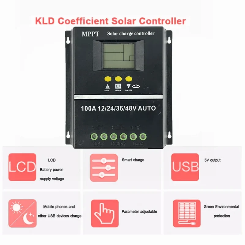 ECGSOLAX 100A 80A 60A 40A MPPT Solar Charge Controller 12V 24V 36V 48V Auto Solar PV Battery Charging Regulator With Dual USB