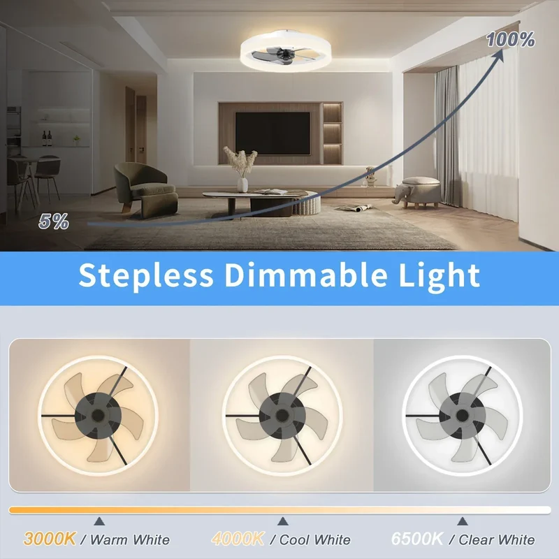 Modern Smart Fan With Lights Winter Infinitely Dimmable Summer Reversible Dual Modes For Living room Bedroom Kitchen
