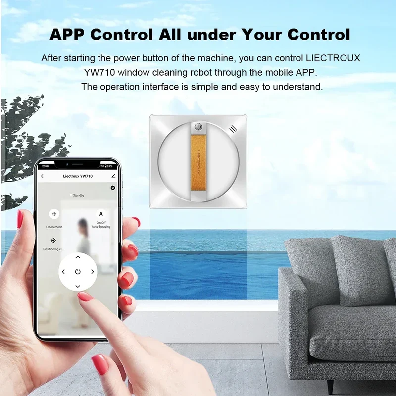 (promo code: AEEU03 )Liectroux YW710 Robot Window Cleaner,Double Water Spray,Strong Vacuum,Home Floor Wall Window Cleaning Robot,App&Remote Control
