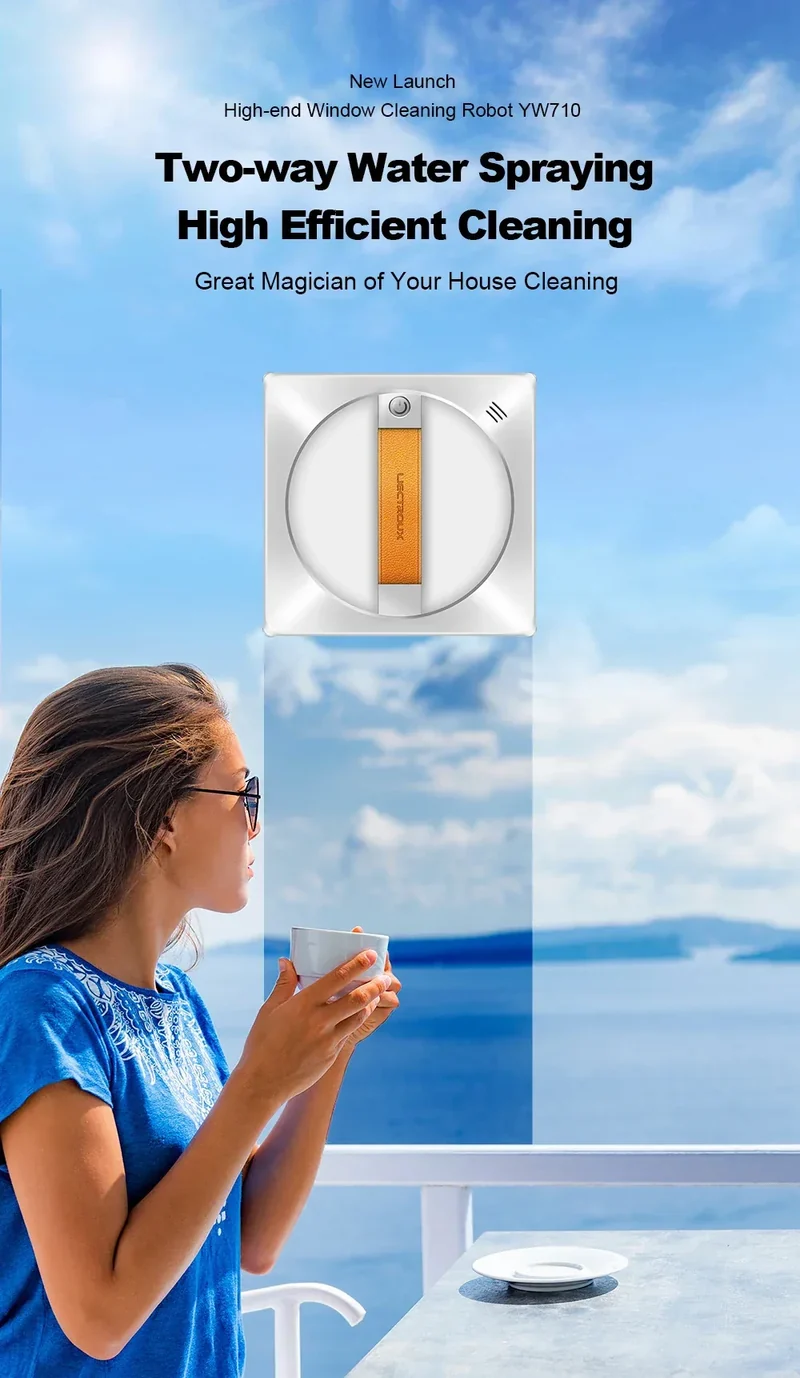 (promo code: AEEU03 )Liectroux YW710 Robot Window Cleaner,Double Water Spray,Strong Vacuum,Home Floor Wall Window Cleaning Robot,App&Remote Control