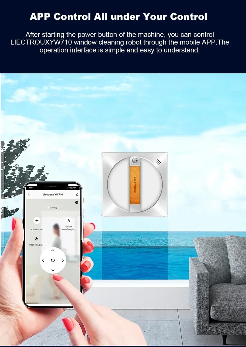(promo code: AEEU03 )Liectroux YW710 Robot Window Cleaner,Double Water Spray,Strong Vacuum,Home Floor Wall Window Cleaning Robot,App&Remote Control