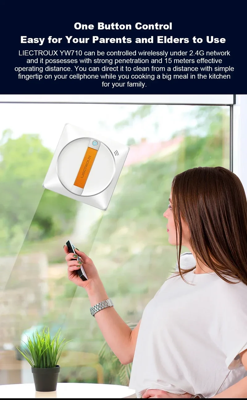 (promo code: AEEU03 )Liectroux YW710 Robot Window Cleaner,Double Water Spray,Strong Vacuum,Home Floor Wall Window Cleaning Robot,App&Remote Control
