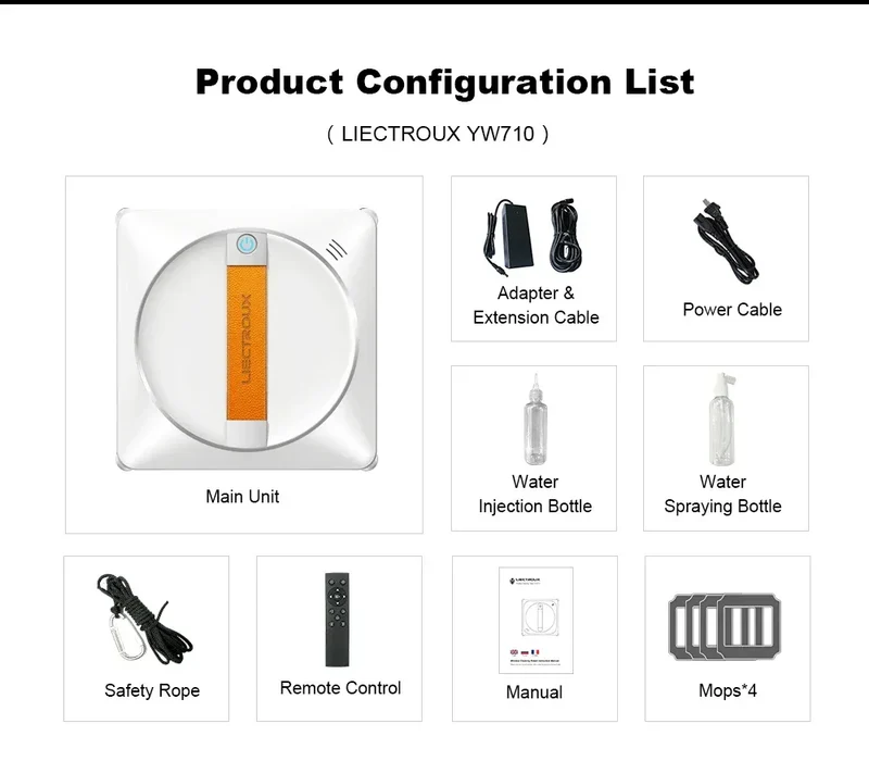 (promo code: AEEU03 )Liectroux YW710 Robot Window Cleaner,Double Water Spray,Strong Vacuum,Home Floor Wall Window Cleaning Robot,App&Remote Control