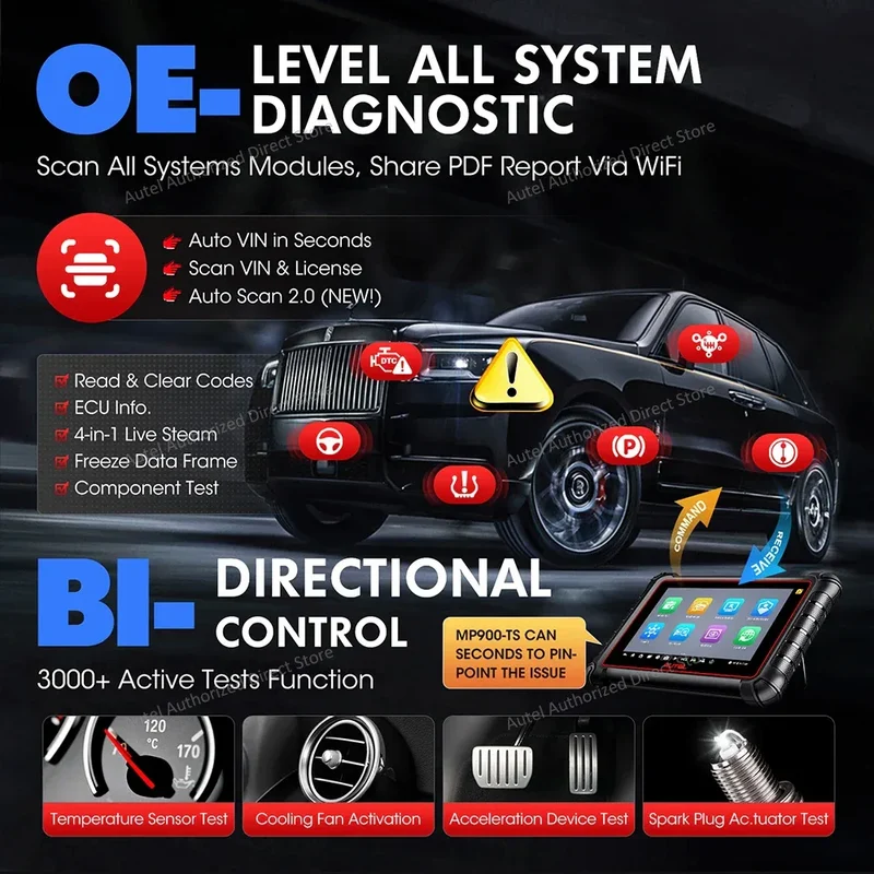 Autel MaxiPRO MP900TS OBD2 Scanner TPMS Diagnostic Tool ECU Coding, Active Test, 40+ Services, CAN FD&DOIP Upgraded of MK808S-TS