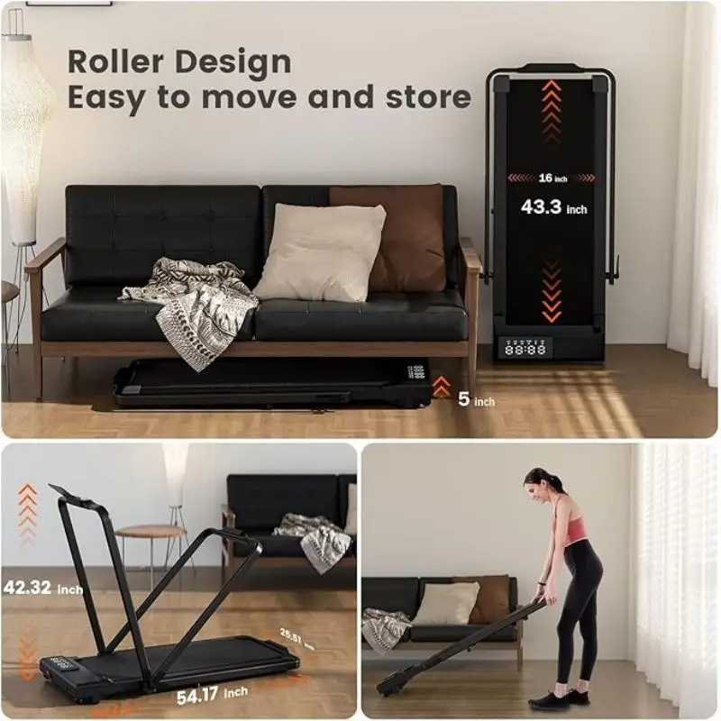 Superun 3 in 1 Folding Treadmills for Home, 3.0HP Powerful and Quiet Under Desk Treadmill, 300 lbs Capacity Foldable Walking Pad