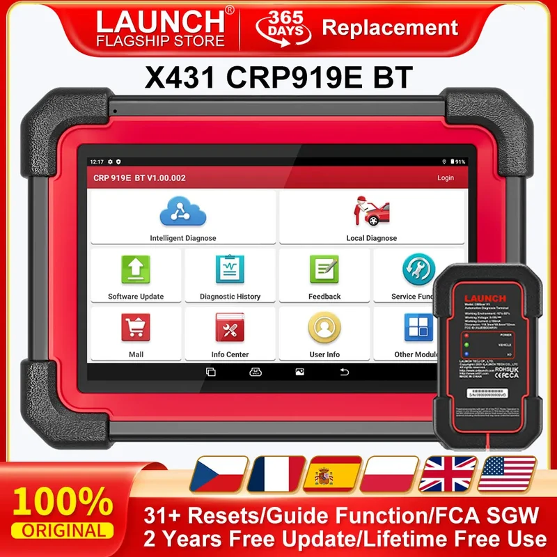 LAUNCH X431 CRP919E BT Car Diagnostic Tool OBD2 Scanner DBScar VII VCI Auto with Active Test ECU Coding CANFD DOIP 31+ Reset
