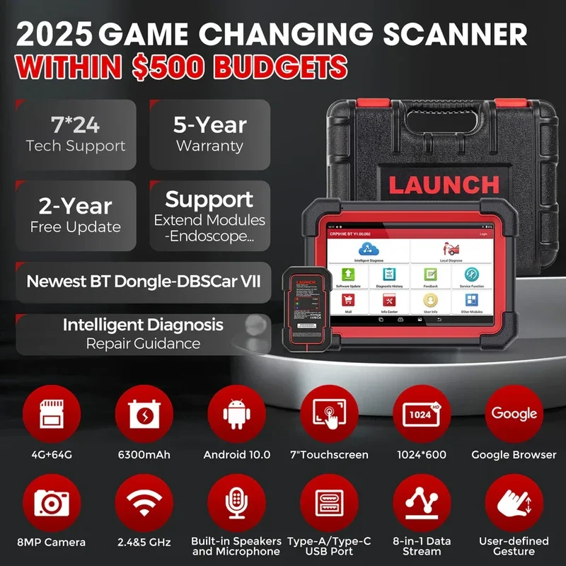 LAUNCH X431 CRP919E BT Car Diagnostic Tool OBD2 Scanner DBScar VII VCI Auto with Active Test ECU Coding CANFD DOIP 31+ Reset