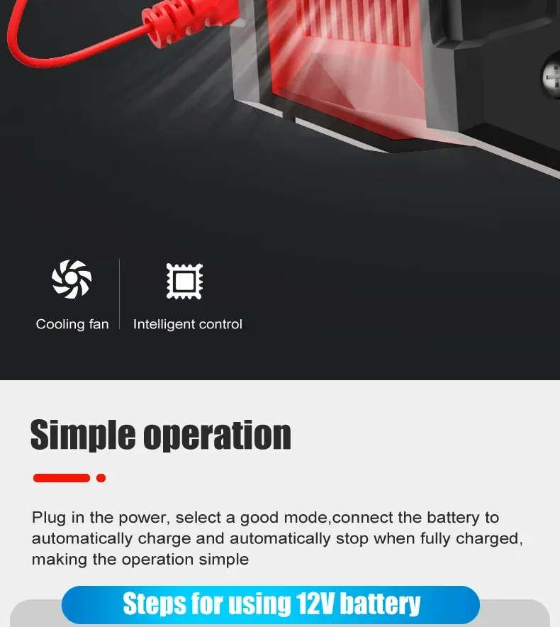 Portable 20A/10A Car Battery Charger 12V 24V Automatic Motorcycle Truck AGM LiFePO4 Lead Acid Start Stop Battery with Repair