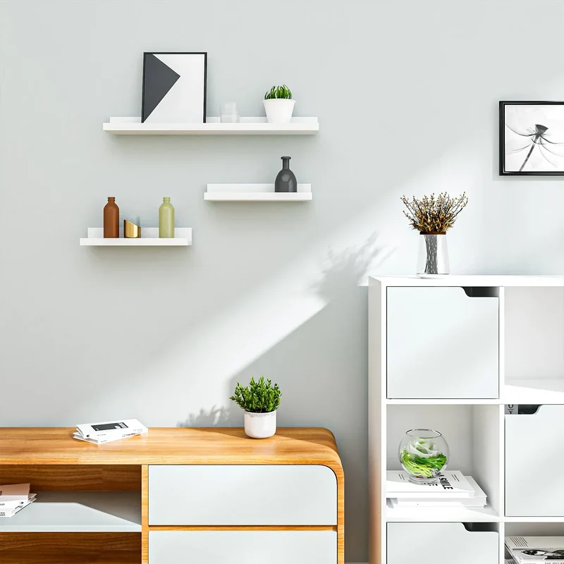 3PCS/Set White Floating Hanging Wall Shelf MDF Picture Magazine Photo Storage Shelf for Living Room Kitchen Bedroom Office