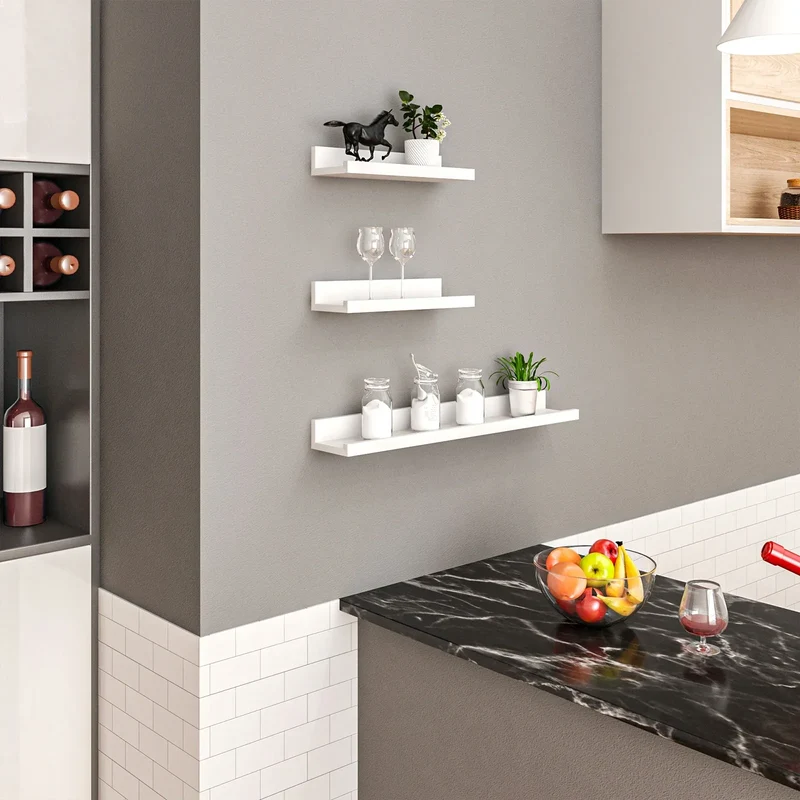 3PCS/Set White Floating Hanging Wall Shelf MDF Picture Magazine Photo Storage Shelf for Living Room Kitchen Bedroom Office