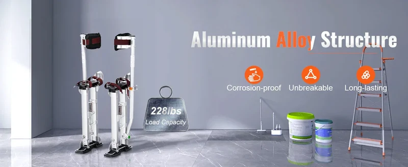 SucceBuy Drywall Stilts 18''/36''Adjustable Aluminum Tool Stilts with Protective Knee Pads Non-Slip Work Stilts for Home