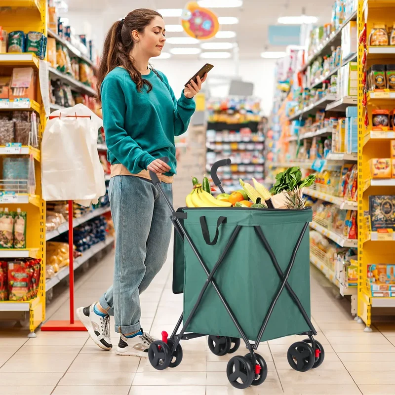 Folding Hand Truck Black Big Lightweight Cart Portable Telescopic Dolly Backpack Luggage Travel Moving Shopping Trolley