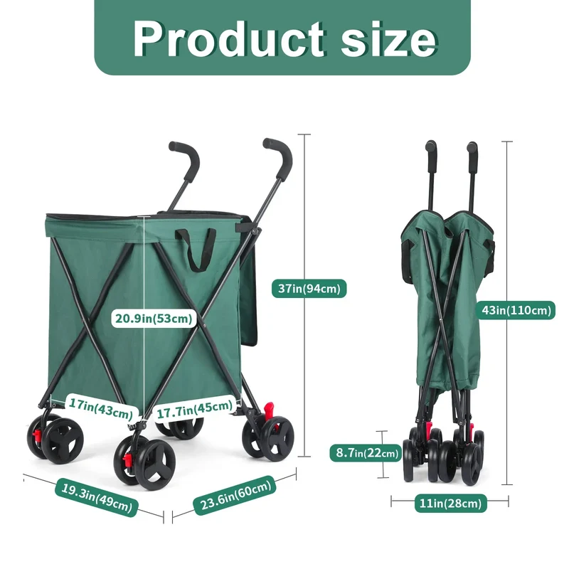 Folding Hand Truck Black Big Lightweight Cart Portable Telescopic Dolly Backpack Luggage Travel Moving Shopping Trolley