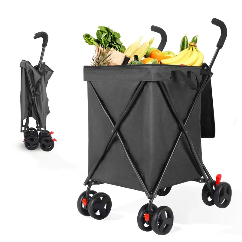Folding Hand Truck Black Big Lightweight Cart Portable Telescopic Dolly Backpack Luggage Travel Moving Shopping Trolley