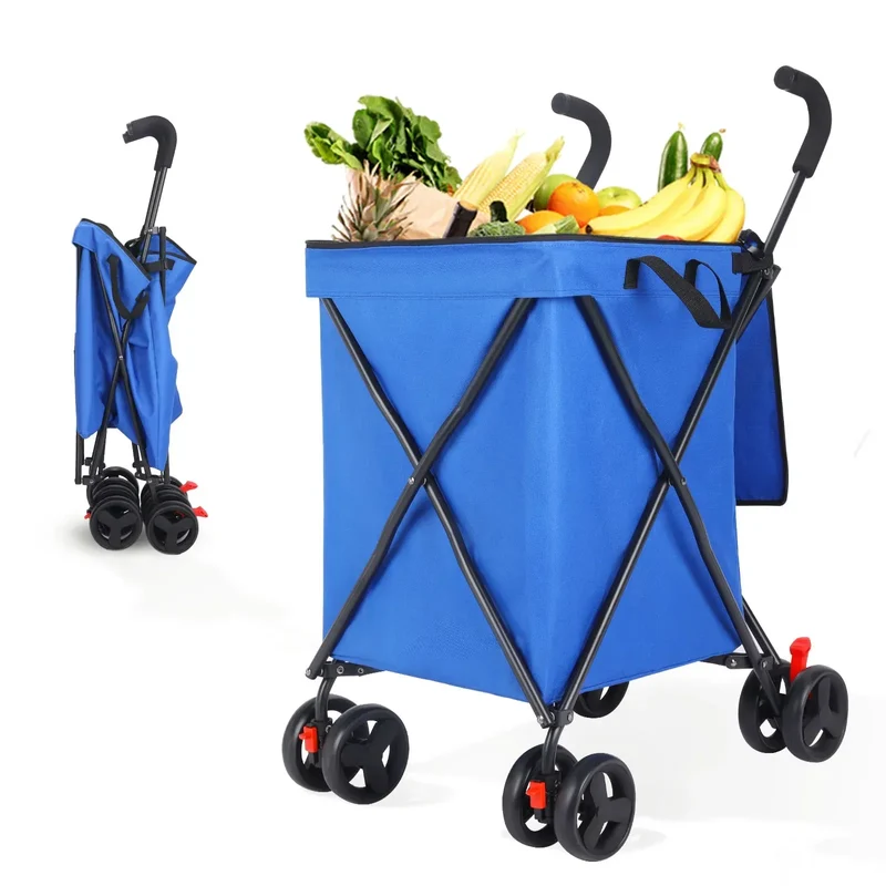 Folding Hand Truck Black Big Lightweight Cart Portable Telescopic Dolly Backpack Luggage Travel Moving Shopping Trolley