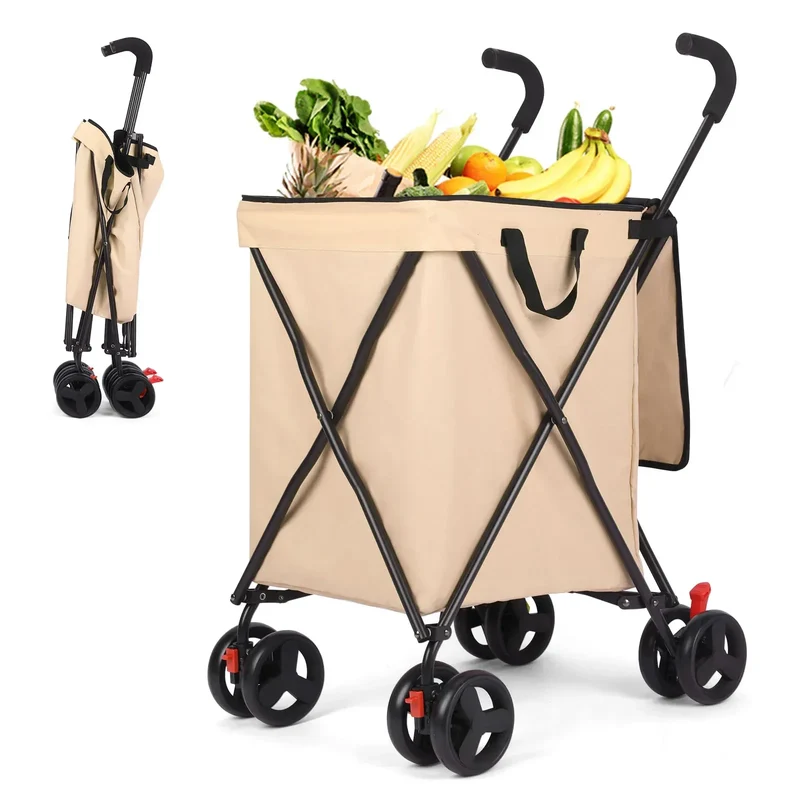 Folding Hand Truck Black Big Lightweight Cart Portable Telescopic Dolly Backpack Luggage Travel Moving Shopping Trolley