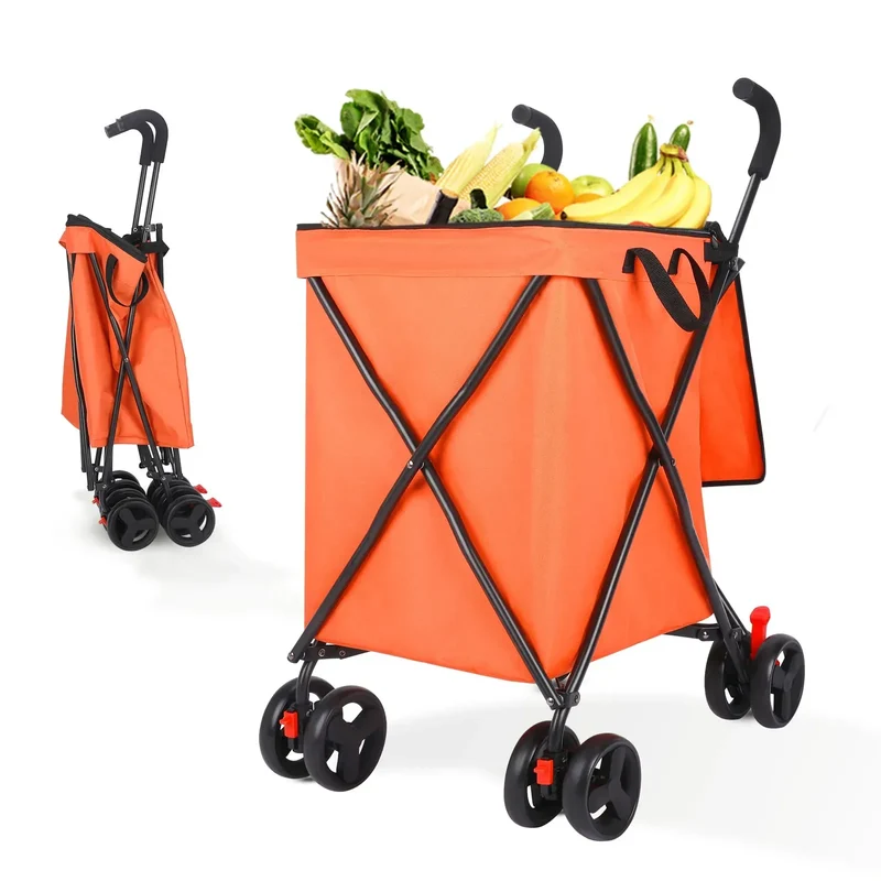 Folding Hand Truck Black Big Lightweight Cart Portable Telescopic Dolly Backpack Luggage Travel Moving Shopping Trolley