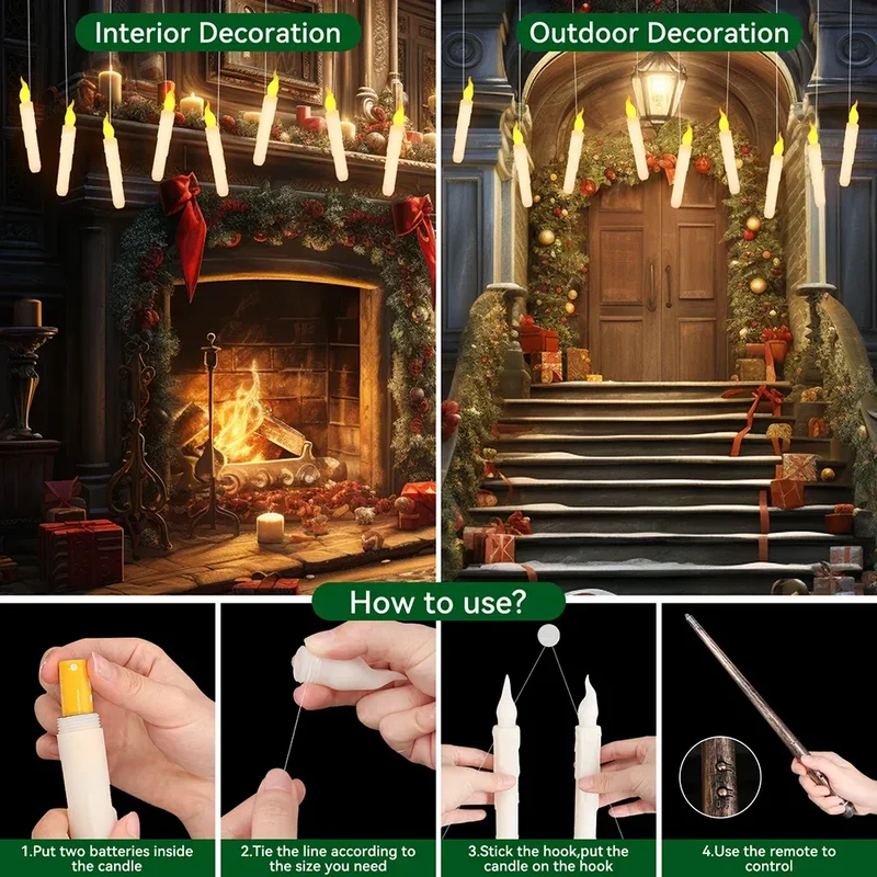 Floating LED Candles with Magic Wand Remote Control Flameless Remote Taper Electronic Candle Christmas Party Decor Candle Lights