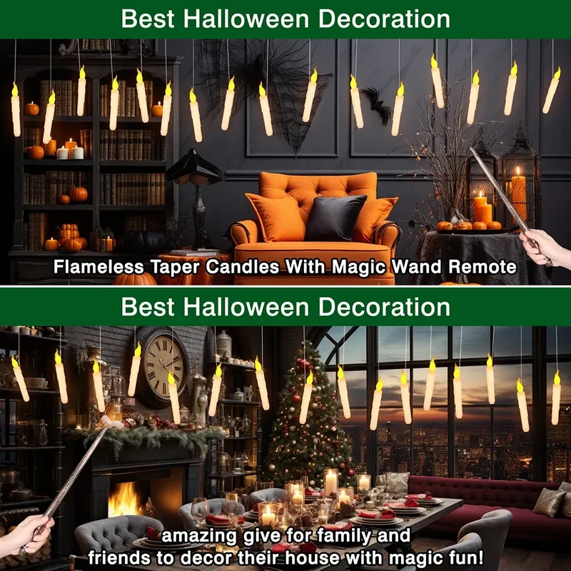 Floating LED Candles with Magic Wand Remote Control Flameless Remote Taper Electronic Candle Christmas Party Decor Candle Lights