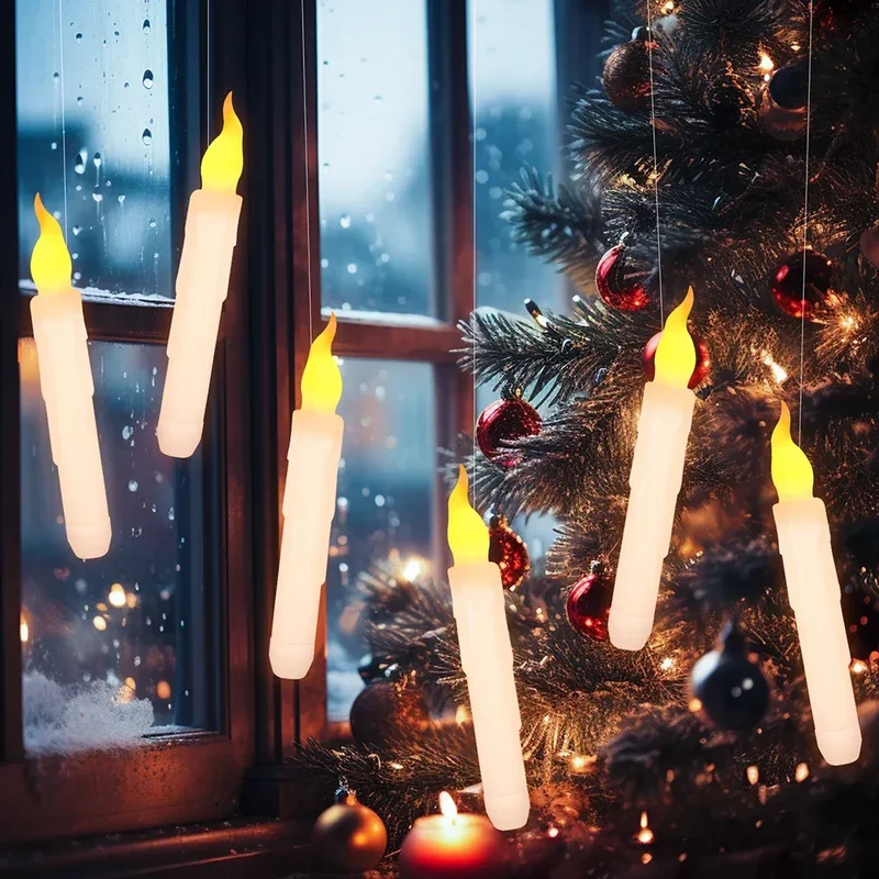 Floating LED Candles with Magic Wand Remote Control Flameless Remote Taper Electronic Candle Christmas Party Decor Candle Lights