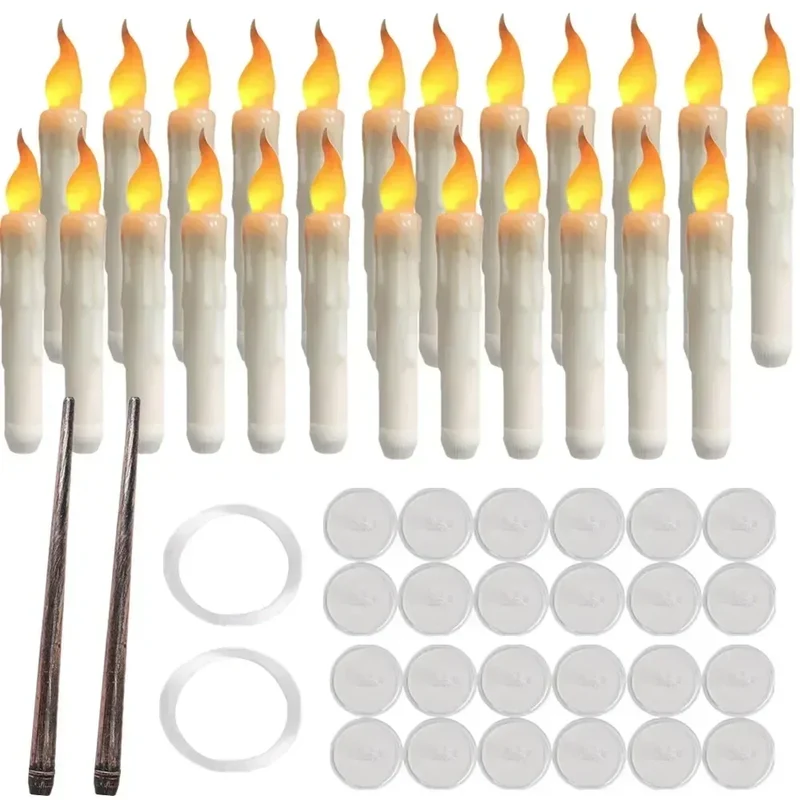 Floating LED Candles with Magic Wand Remote Control Flameless Remote Taper Electronic Candle Christmas Party Decor Candle Lights