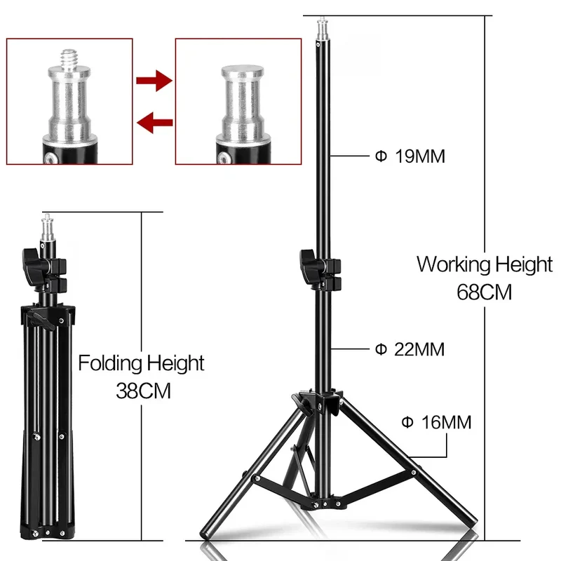 1/4 Screw Head Light Stand Tripod 2m 1.5m 68cm For Phone Selfie Stick Adjustable For Photo Studio Flashes Photographic Softbox