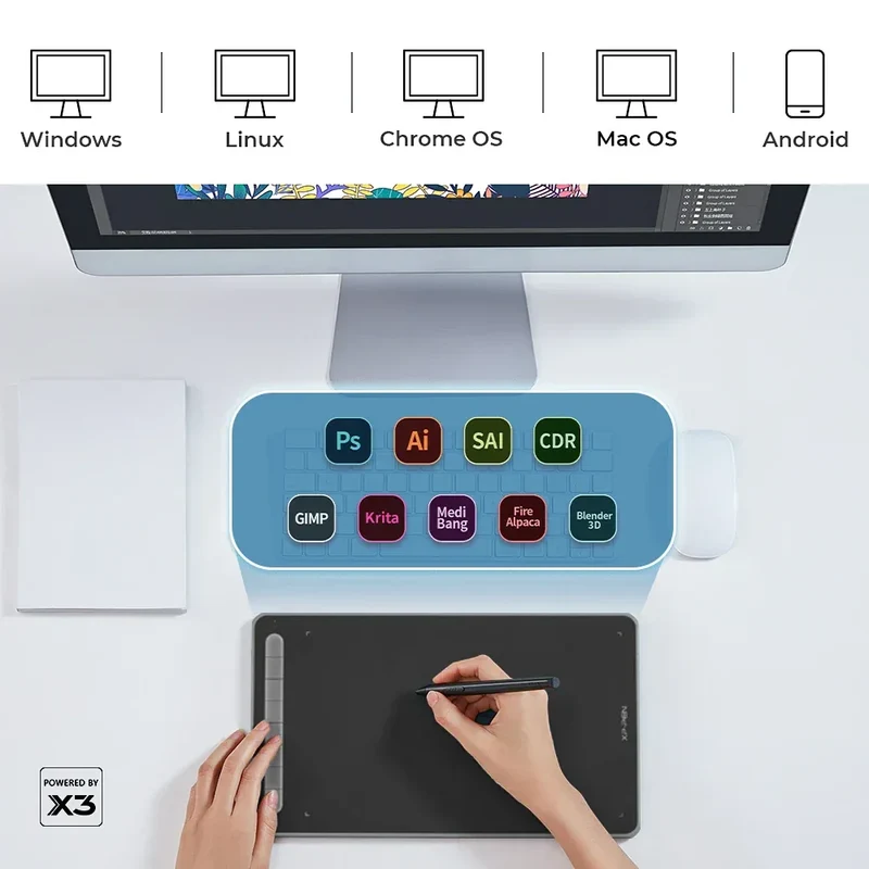 XPPen Deco LW Graphic Digital Tablet Drawing Pen Tablet Wireless Bluetooth V5.0 Tilt Supported Battery-free Stylus 8192 Levels