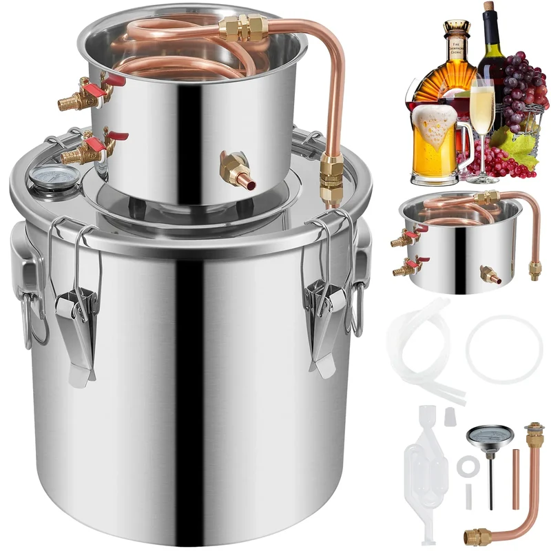 SucceBuy 3 5 8 13 Gal Distiller Alambic Alcohol Still Stainless Copper DIY Home Brew Water Wine Essential Oil Brewing Kit