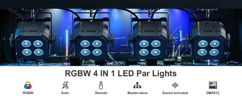 Yiflamefly 30W Par Lights 4x8W LED RGBWYP+CYAN DJ Light Remote & DMX Controlled Stage Light For Wedding Party Club Disco