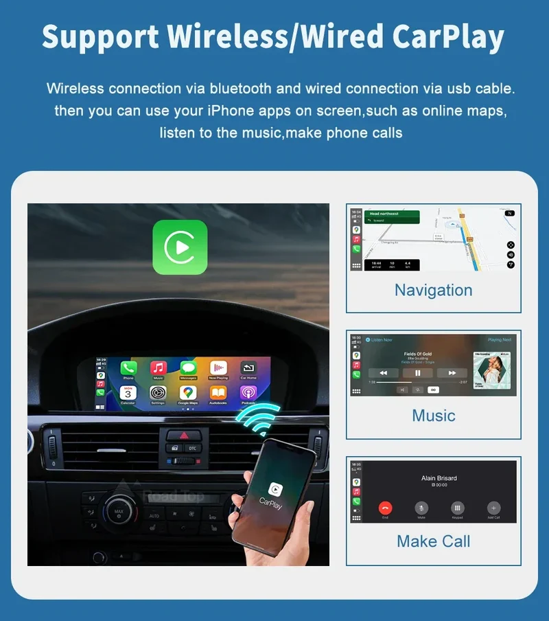 Road Top 8.8'' Wireless Carplay Android Auto Multimedia Display Screen For BMW 3 Series E90 E91 E92 E93 5 Series E60 E61 CCC CIC
