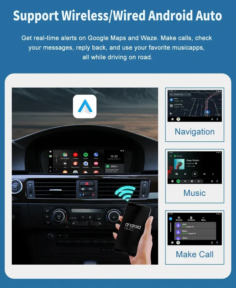 Road Top 8.8'' Wireless Carplay Android Auto Multimedia Display Screen For BMW 3 Series E90 E91 E92 E93 5 Series E60 E61 CCC CIC