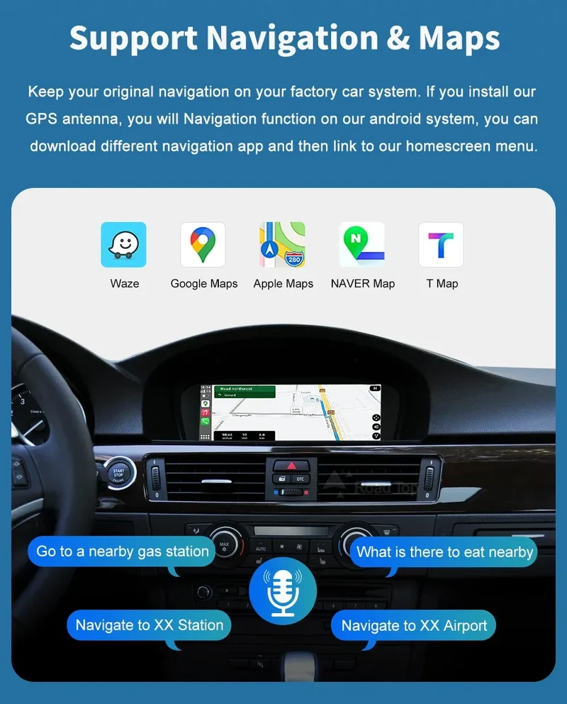 Road Top 8.8'' Wireless Carplay Android Auto Multimedia Display Screen For BMW 3 Series E90 E91 E92 E93 5 Series E60 E61 CCC CIC