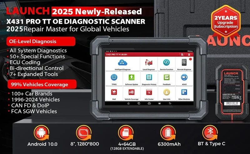 LAUNCH X431 PRO TT Car Diagnostic Tool OBD2 Scanner Full Systems ECU Coding Active Test VAG Guided DBScar VII ADAS Calibration